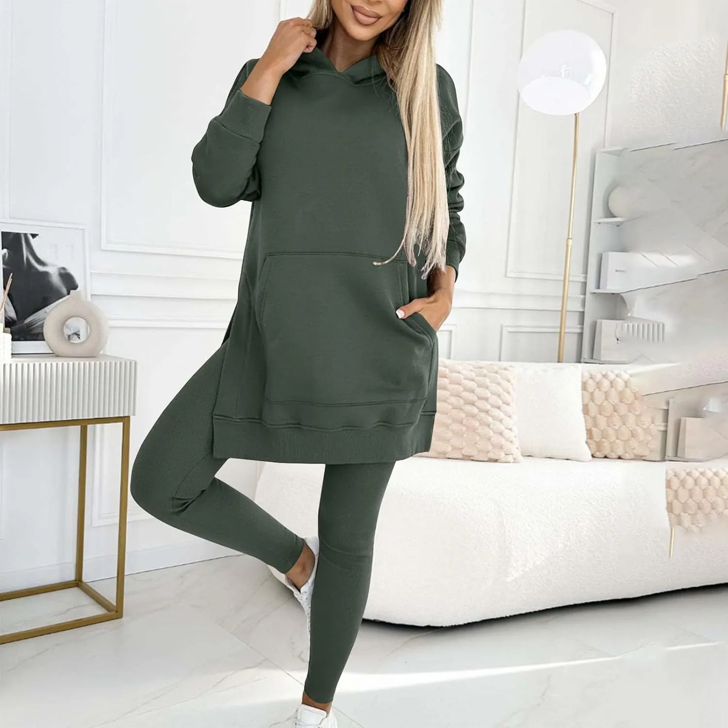 2 Piece Set for Women Oversized Hoodies and Leggings Pants Hooded Sweatshirt with Pocket Athletic Outfits