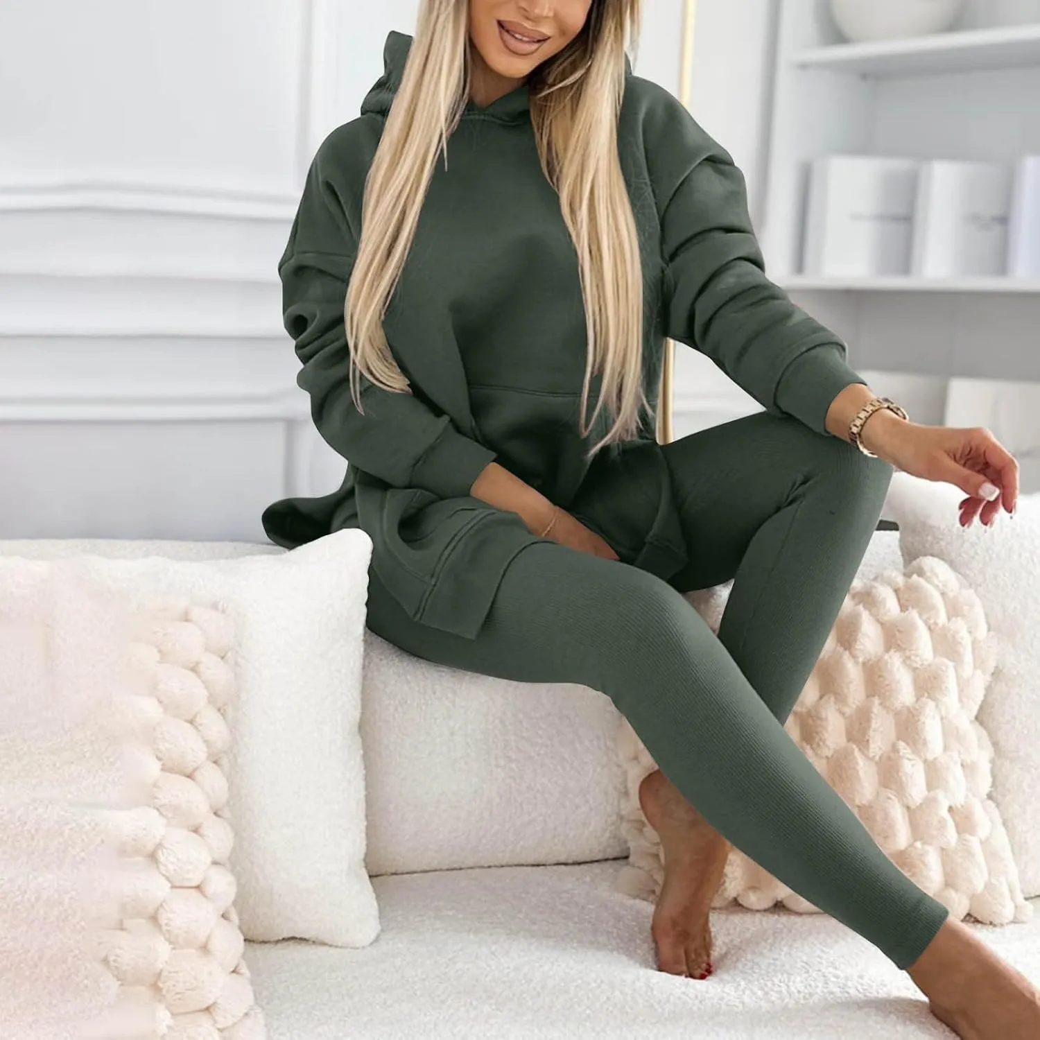 2 Piece Set for Women Oversized Hoodies and Leggings Pants Hooded Sweatshirt with Pocket Athletic Outfits
