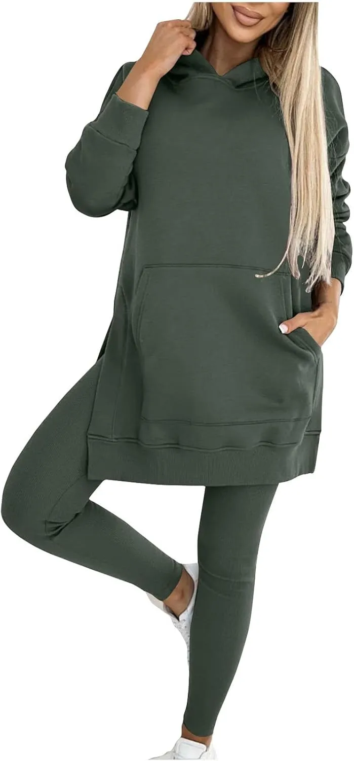 2 Piece Set for Women Oversized Hoodies and Leggings Pants Hooded Sweatshirt with Pocket Athletic Outfits