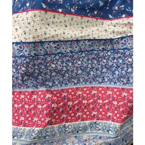 4 YD PC-Parchment/Blue Floral Stripe Rayon Challis Fabric