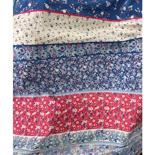 4 YD PC-Parchment/Blue Floral Stripe Rayon Challis Fabric