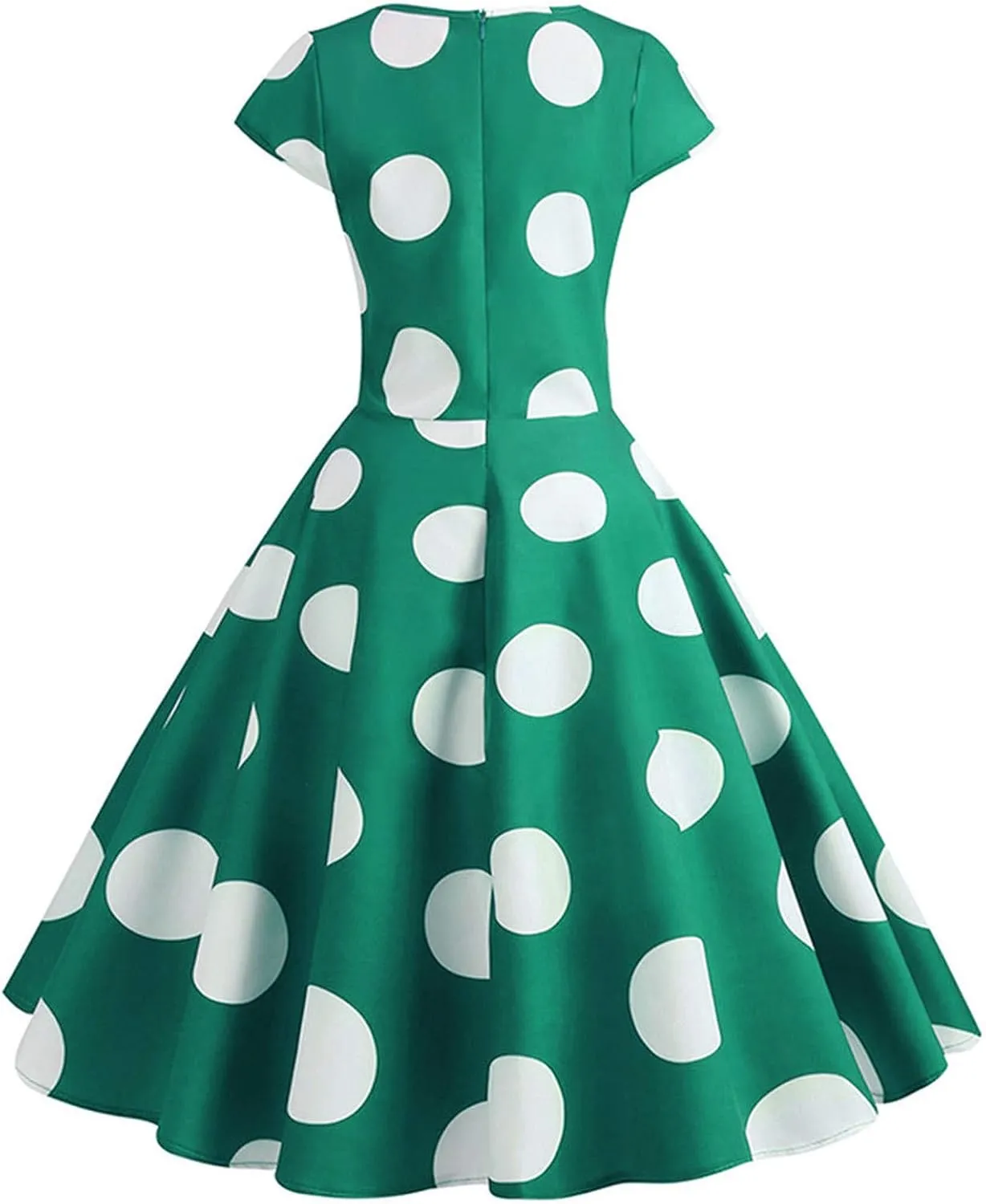 50s Outfits for Women Polka Dots Cap Sleeve Crew Neck Midi Sundress Rockabilly Swing A-Line Cocktail Party Dresses