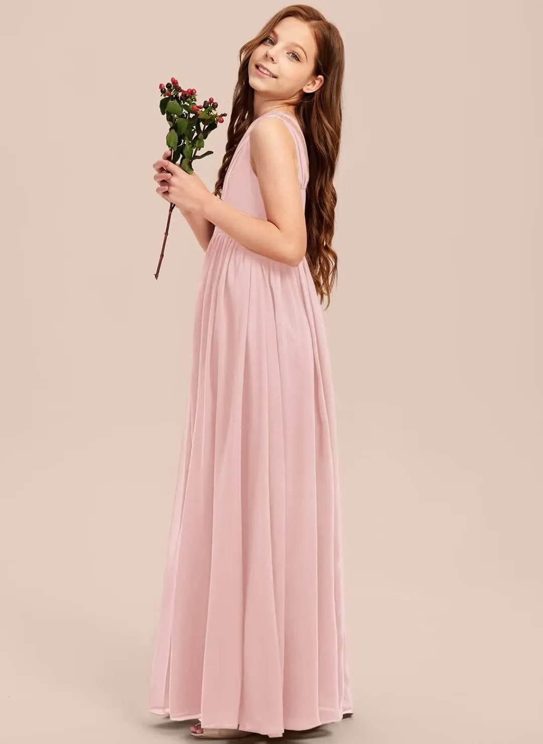 A-line One Shoulder Floor-Length Chiffon Junior Bridesmaid Dress for Wedding Teen Girls Party Gowns