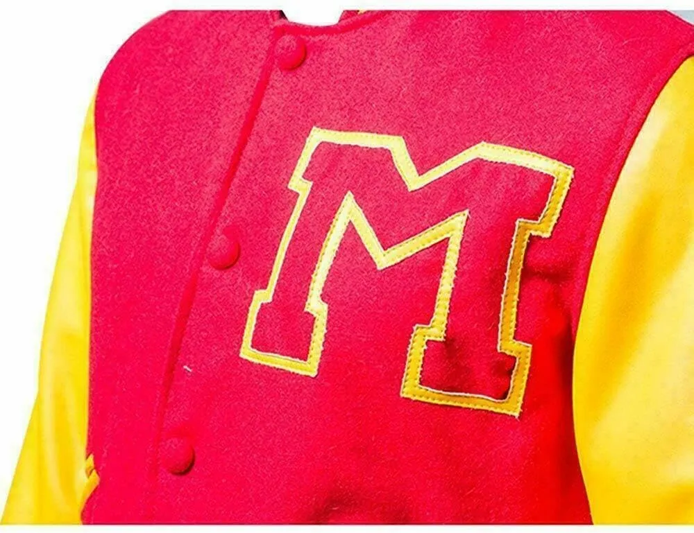 ADS Men's MJ Thriller Red M Logo Letterman Bomber Varsity Jacket (XXS-4XL)