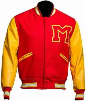 ADS Men's MJ Thriller Red M Logo Letterman Bomber Varsity Jacket (XXS-4XL)