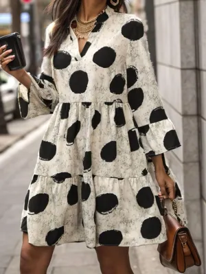 Akivide Womens Casual Boho Ruffle Long Sleeve Dress Summer Floral Print V Neck Dress Loose Tiered Swing Flowy Mini Dress