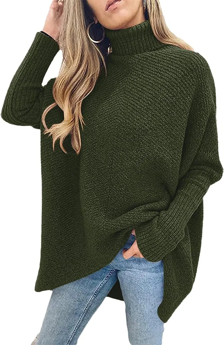 ANRABESS Womens Oversized Turtleneck Batwing Long Sleeve Casual Cozy Baggy Knit Pullover Tunic Sweater 2024 Fall Outfits