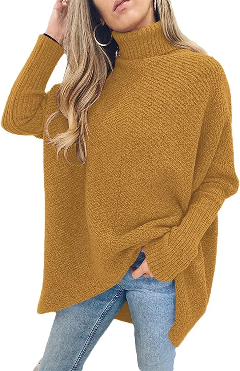 ANRABESS Womens Oversized Turtleneck Batwing Long Sleeve Casual Cozy Baggy Knit Pullover Tunic Sweater 2024 Fall Outfits