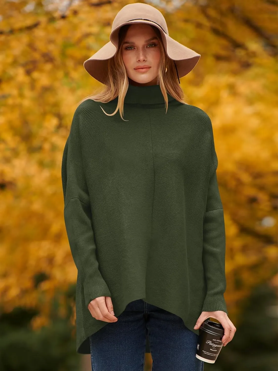 ANRABESS Womens Oversized Turtleneck Batwing Long Sleeve Casual Cozy Baggy Knit Pullover Tunic Sweater 2024 Fall Outfits
