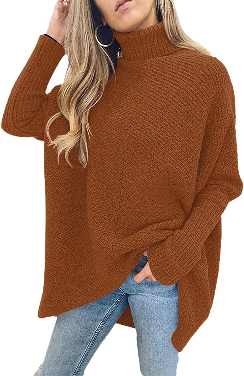 ANRABESS Womens Oversized Turtleneck Batwing Long Sleeve Casual Cozy Baggy Knit Pullover Tunic Sweater 2024 Fall Outfits