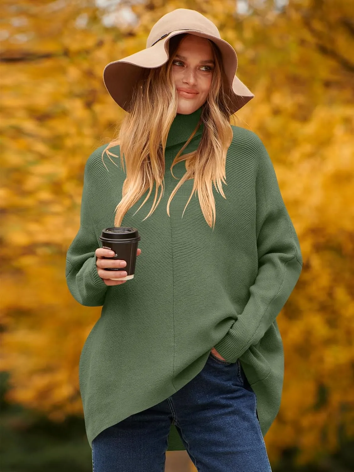 ANRABESS Womens Oversized Turtleneck Batwing Long Sleeve Casual Cozy Baggy Knit Pullover Tunic Sweater 2024 Fall Outfits