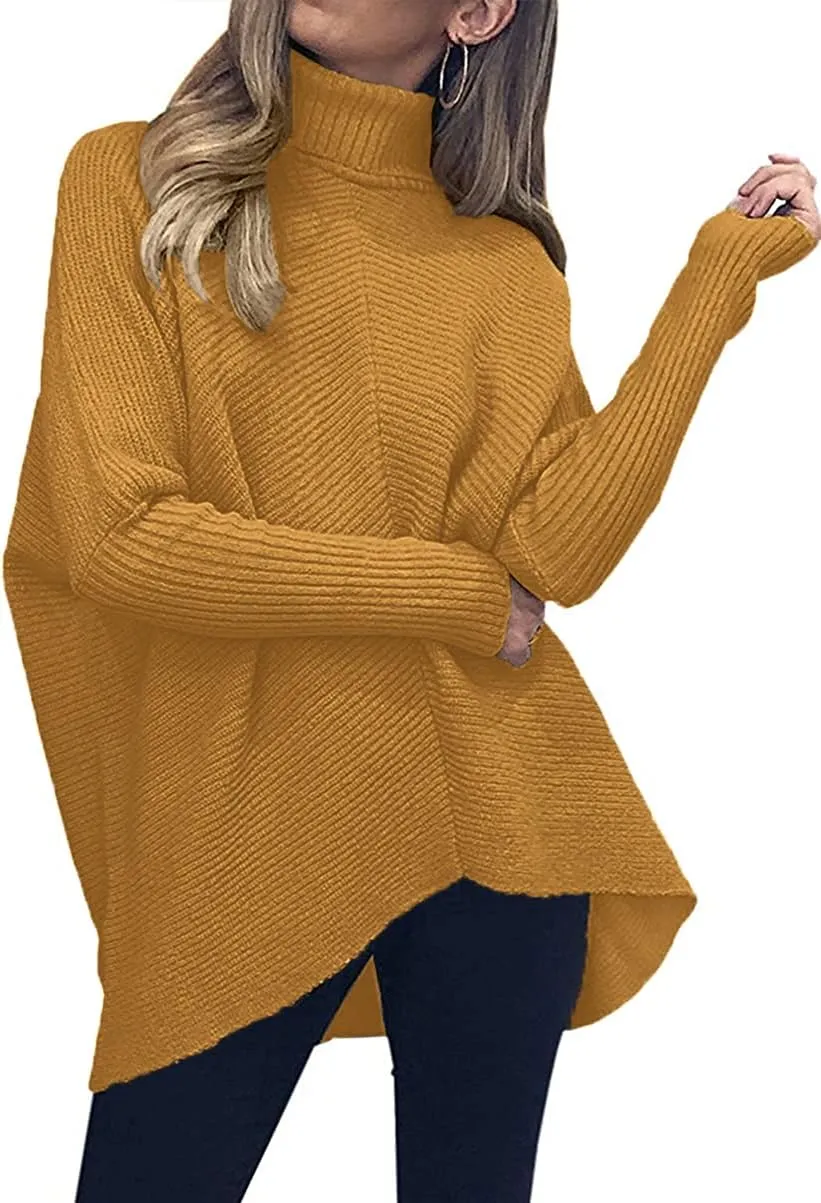 ANRABESS Womens Oversized Turtleneck Batwing Long Sleeve Casual Cozy Baggy Knit Pullover Tunic Sweater 2024 Fall Outfits