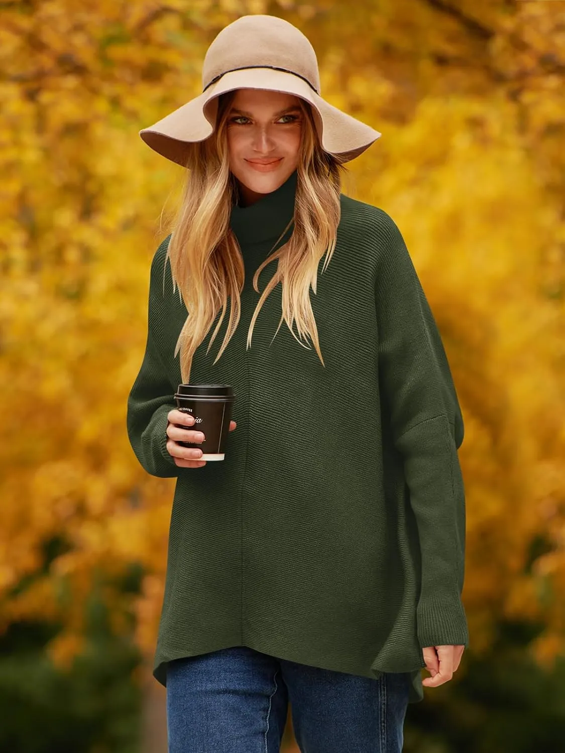 ANRABESS Womens Oversized Turtleneck Batwing Long Sleeve Casual Cozy Baggy Knit Pullover Tunic Sweater 2024 Fall Outfits