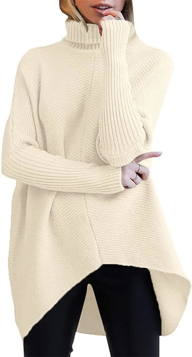 ANRABESS Womens Oversized Turtleneck Batwing Long Sleeve Casual Cozy Baggy Knit Pullover Tunic Sweater 2024 Fall Outfits