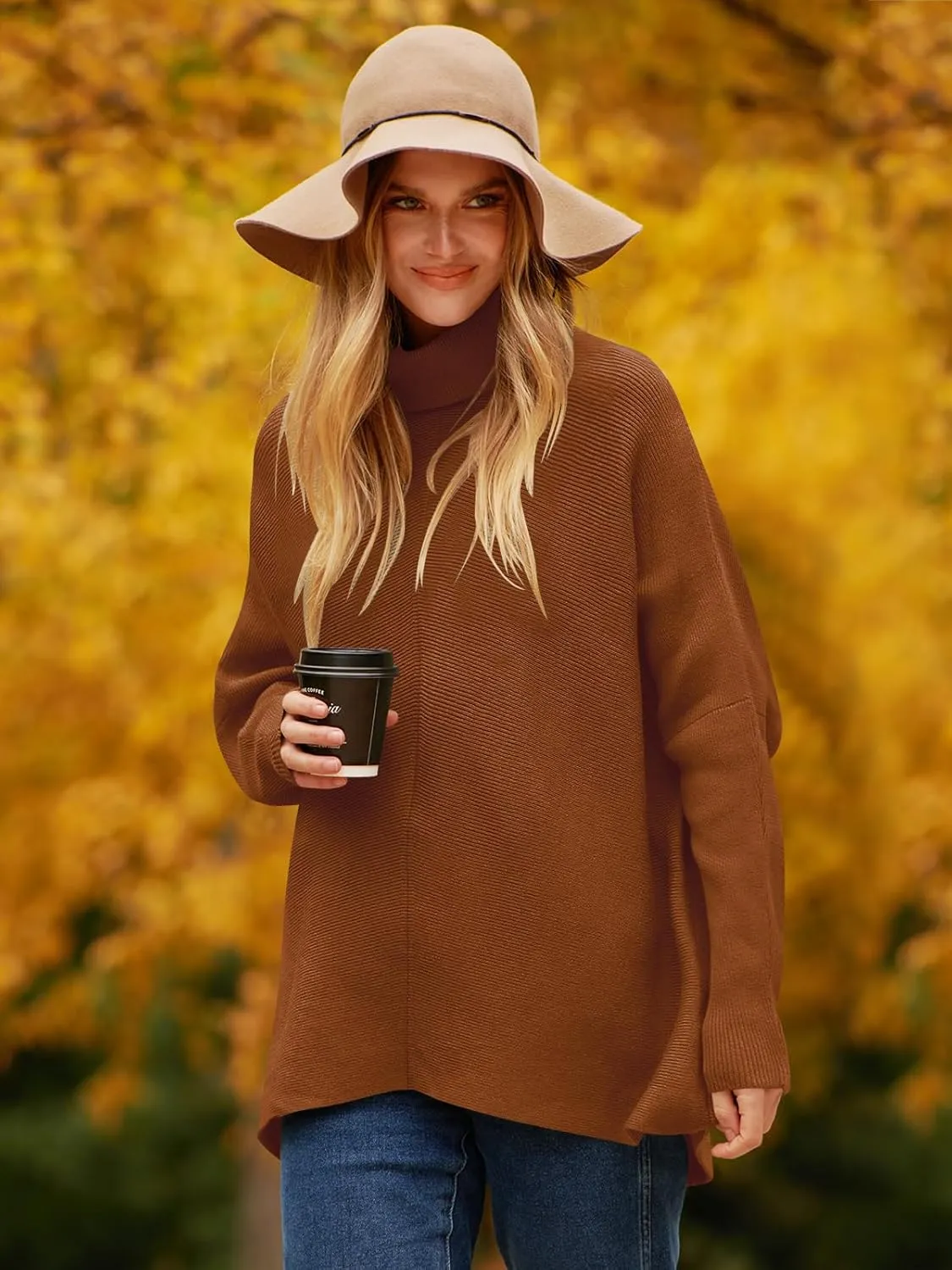 ANRABESS Womens Oversized Turtleneck Batwing Long Sleeve Casual Cozy Baggy Knit Pullover Tunic Sweater 2024 Fall Outfits