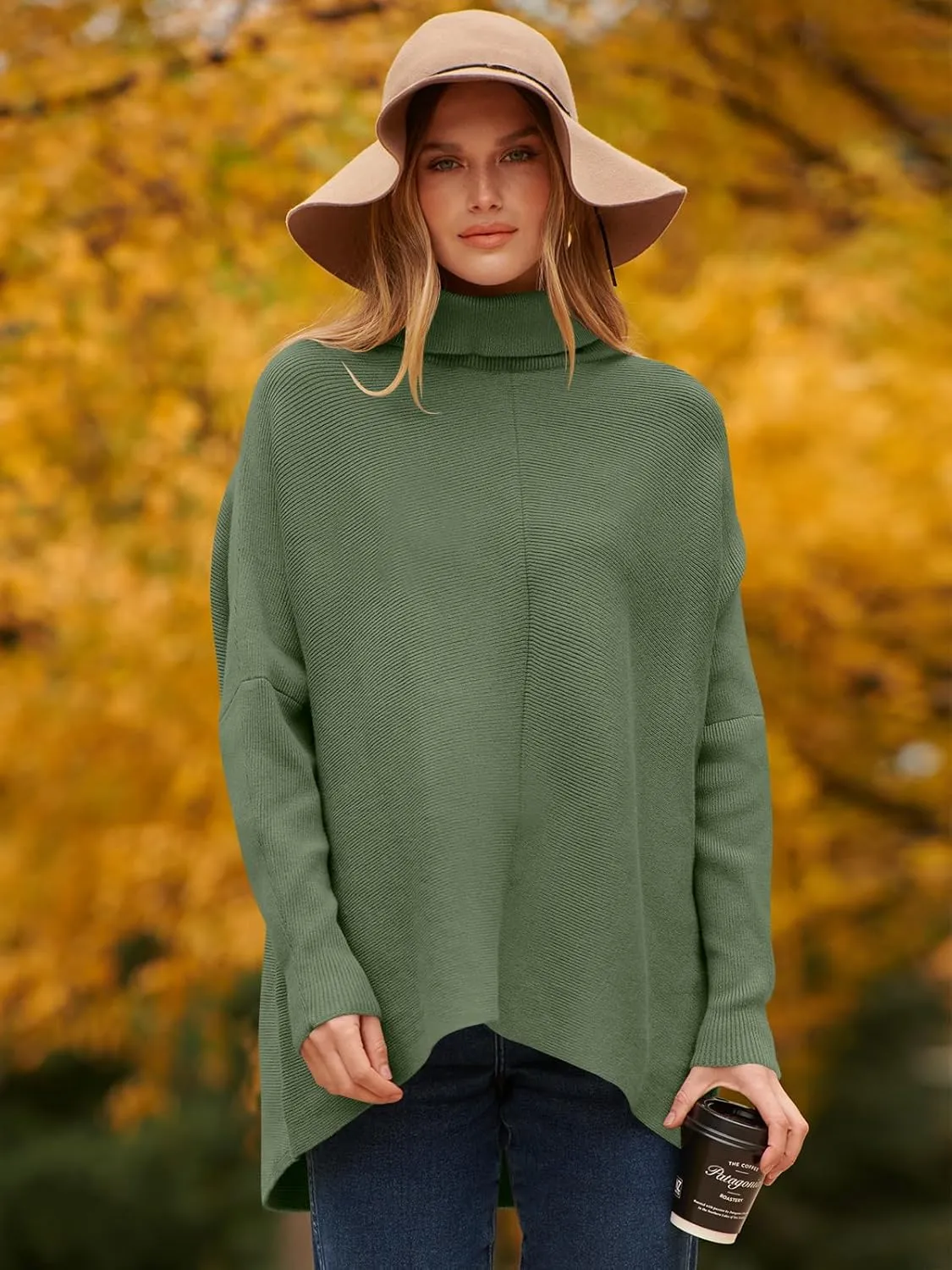 ANRABESS Womens Oversized Turtleneck Batwing Long Sleeve Casual Cozy Baggy Knit Pullover Tunic Sweater 2024 Fall Outfits