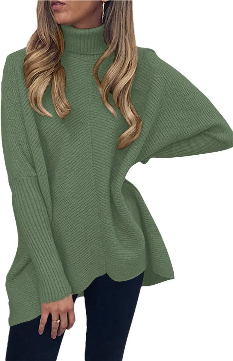 ANRABESS Womens Oversized Turtleneck Batwing Long Sleeve Casual Cozy Baggy Knit Pullover Tunic Sweater 2024 Fall Outfits