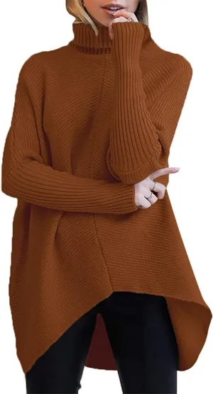 ANRABESS Womens Oversized Turtleneck Batwing Long Sleeve Casual Cozy Baggy Knit Pullover Tunic Sweater 2024 Fall Outfits