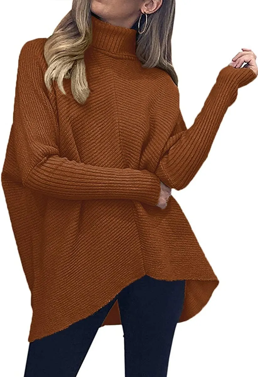 ANRABESS Womens Oversized Turtleneck Batwing Long Sleeve Casual Cozy Baggy Knit Pullover Tunic Sweater 2024 Fall Outfits