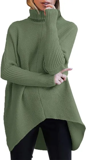 ANRABESS Womens Oversized Turtleneck Batwing Long Sleeve Casual Cozy Baggy Knit Pullover Tunic Sweater 2024 Fall Outfits