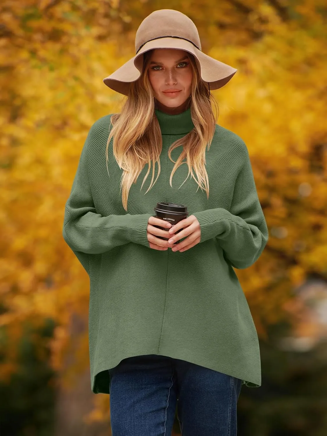 ANRABESS Womens Oversized Turtleneck Batwing Long Sleeve Casual Cozy Baggy Knit Pullover Tunic Sweater 2024 Fall Outfits