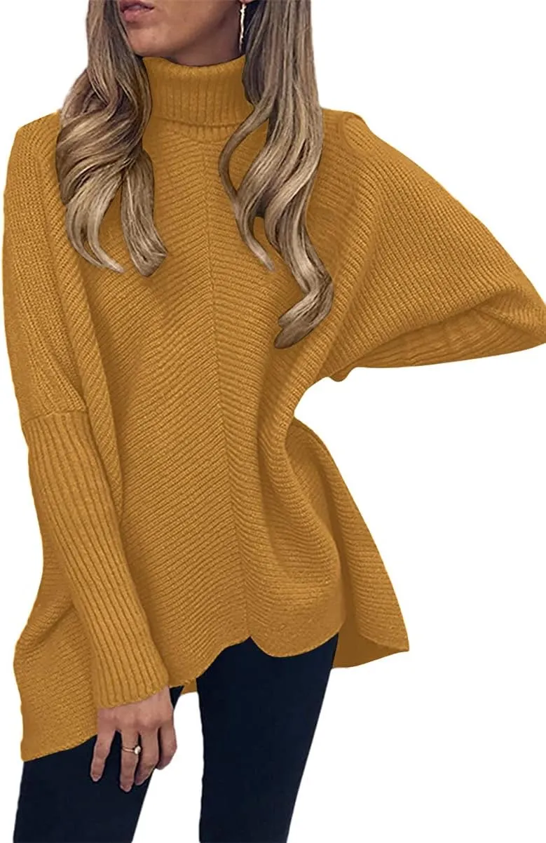 ANRABESS Womens Oversized Turtleneck Batwing Long Sleeve Casual Cozy Baggy Knit Pullover Tunic Sweater 2024 Fall Outfits