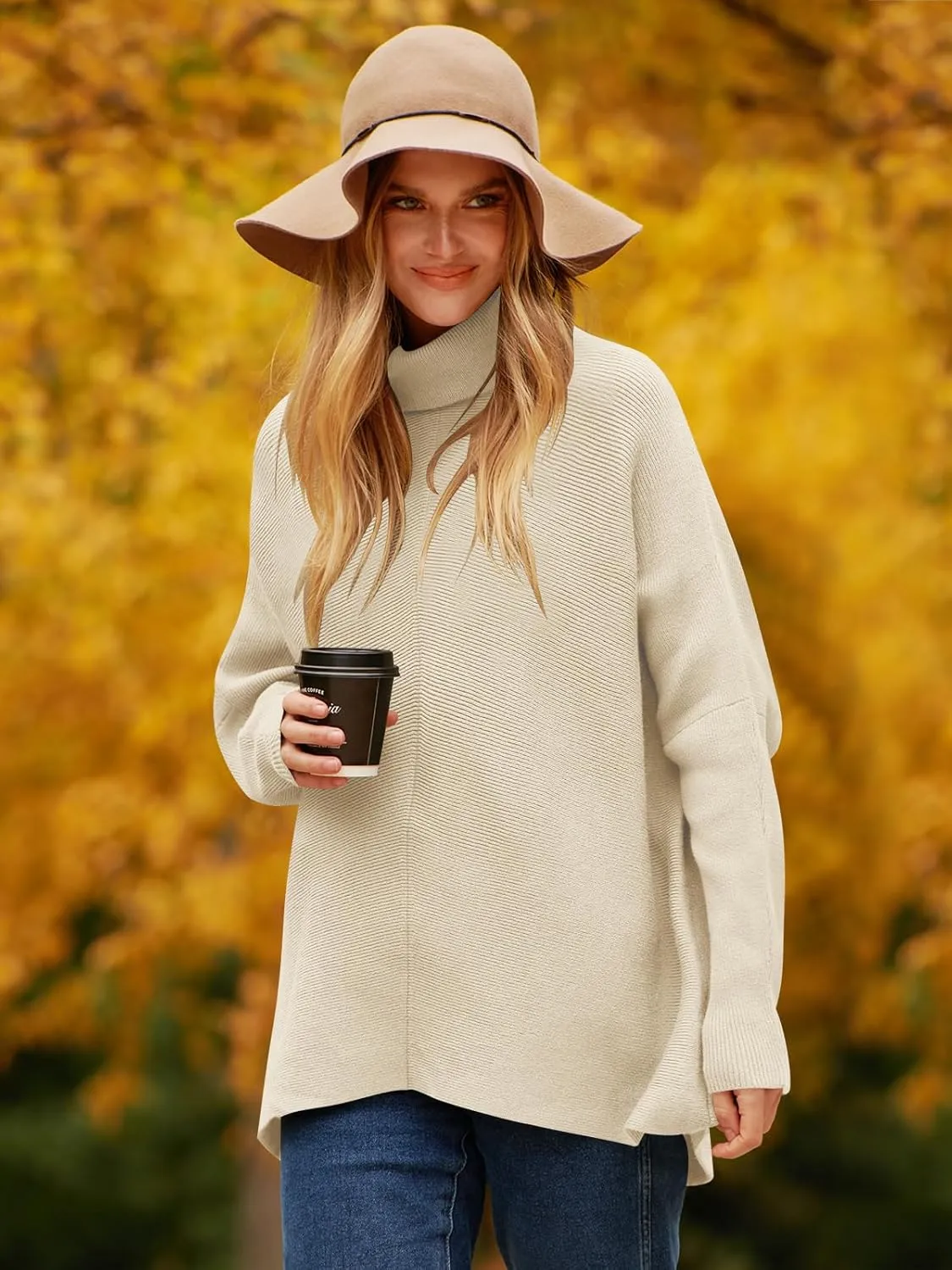 ANRABESS Womens Oversized Turtleneck Batwing Long Sleeve Casual Cozy Baggy Knit Pullover Tunic Sweater 2024 Fall Outfits