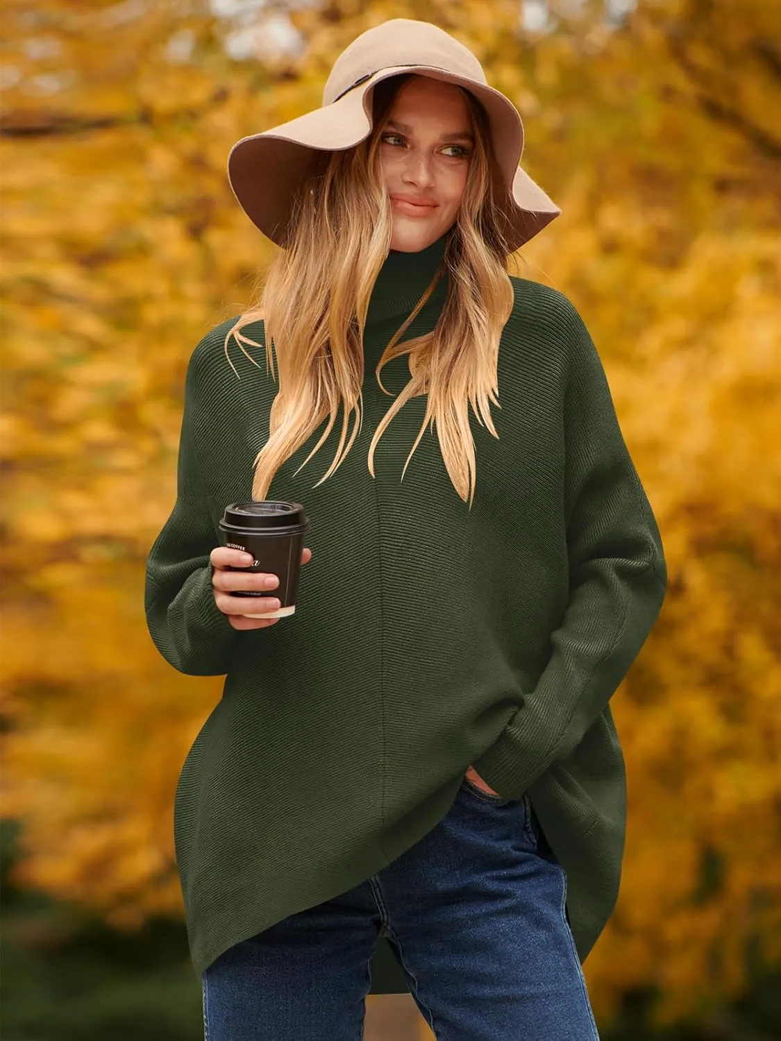 ANRABESS Womens Oversized Turtleneck Batwing Long Sleeve Casual Cozy Baggy Knit Pullover Tunic Sweater 2024 Fall Outfits