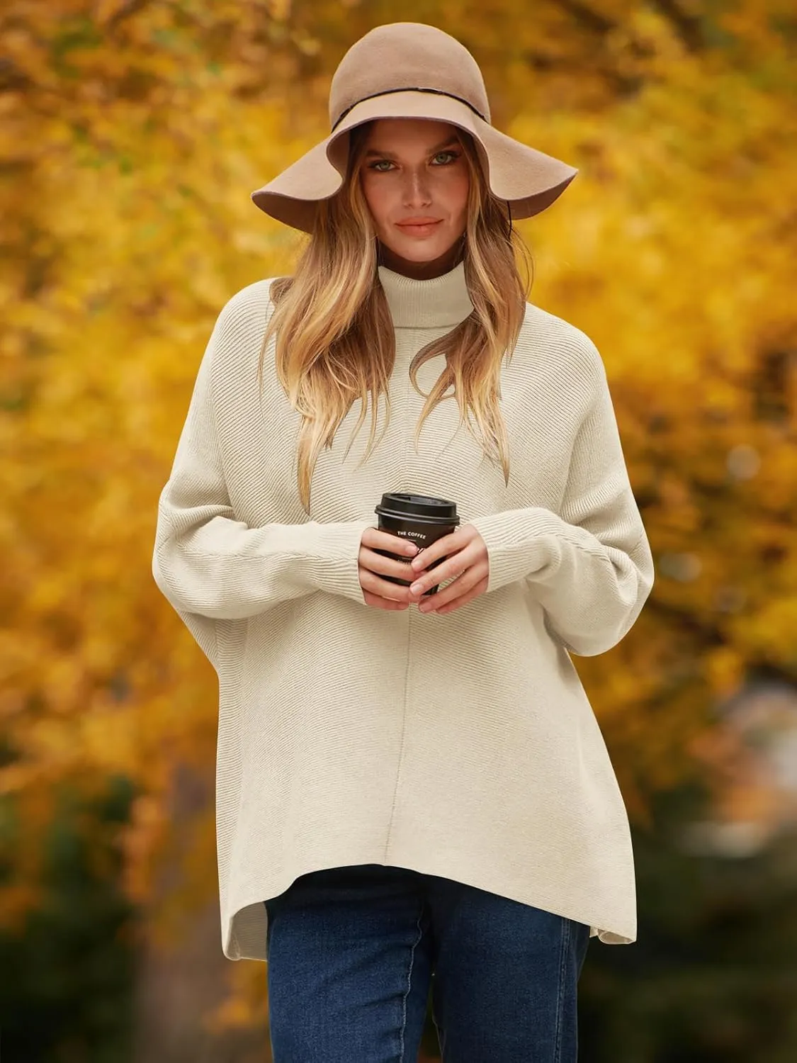 ANRABESS Womens Oversized Turtleneck Batwing Long Sleeve Casual Cozy Baggy Knit Pullover Tunic Sweater 2024 Fall Outfits