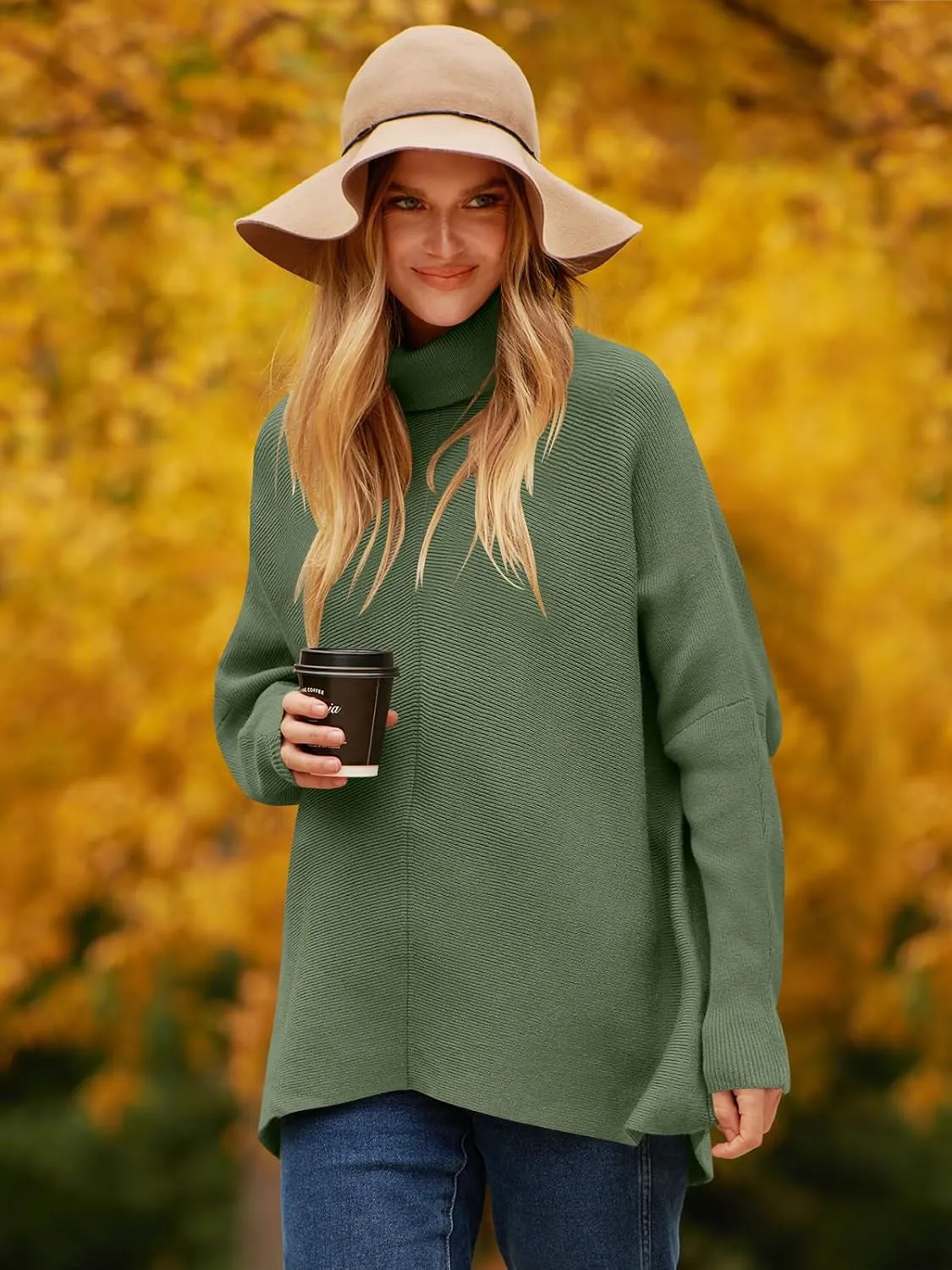 ANRABESS Womens Oversized Turtleneck Batwing Long Sleeve Casual Cozy Baggy Knit Pullover Tunic Sweater 2024 Fall Outfits
