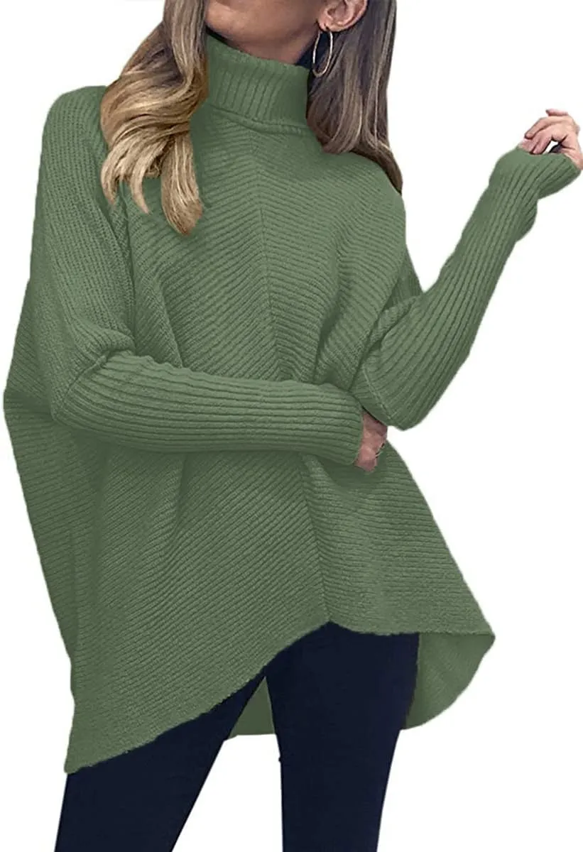ANRABESS Womens Oversized Turtleneck Batwing Long Sleeve Casual Cozy Baggy Knit Pullover Tunic Sweater 2024 Fall Outfits
