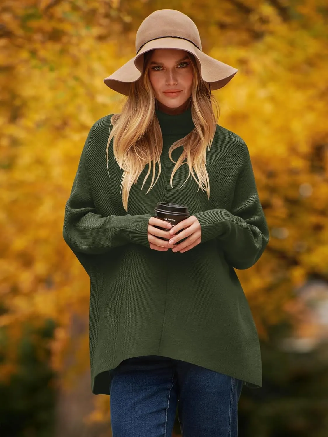 ANRABESS Womens Oversized Turtleneck Batwing Long Sleeve Casual Cozy Baggy Knit Pullover Tunic Sweater 2024 Fall Outfits