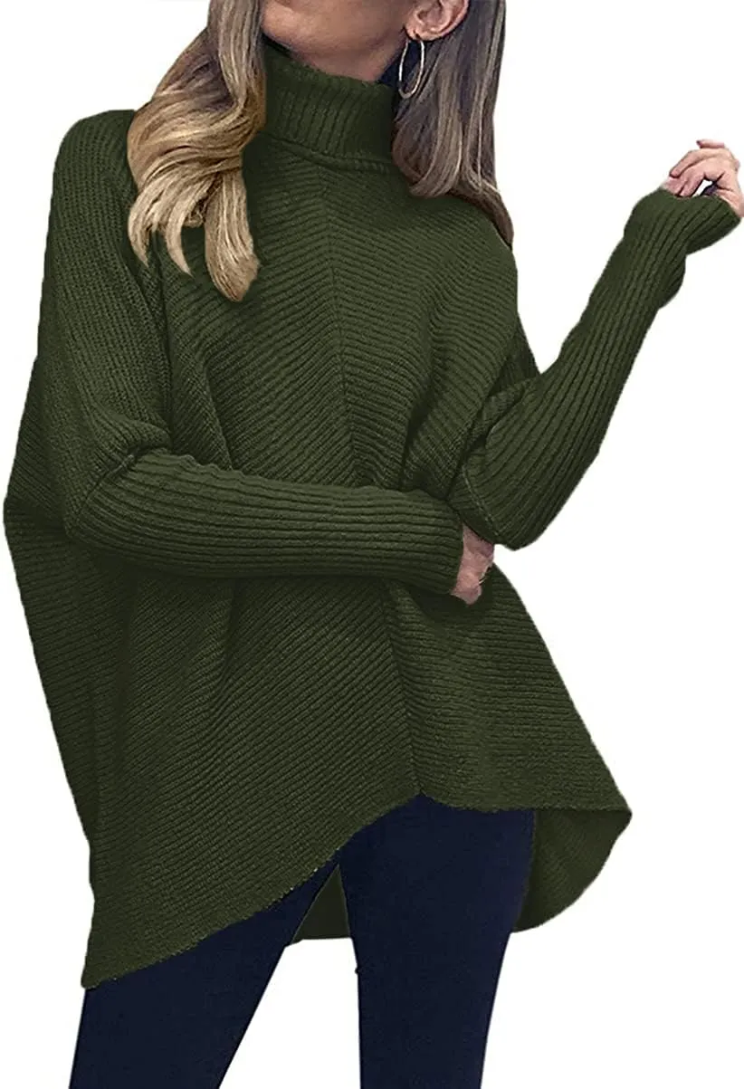 ANRABESS Womens Oversized Turtleneck Batwing Long Sleeve Casual Cozy Baggy Knit Pullover Tunic Sweater 2024 Fall Outfits