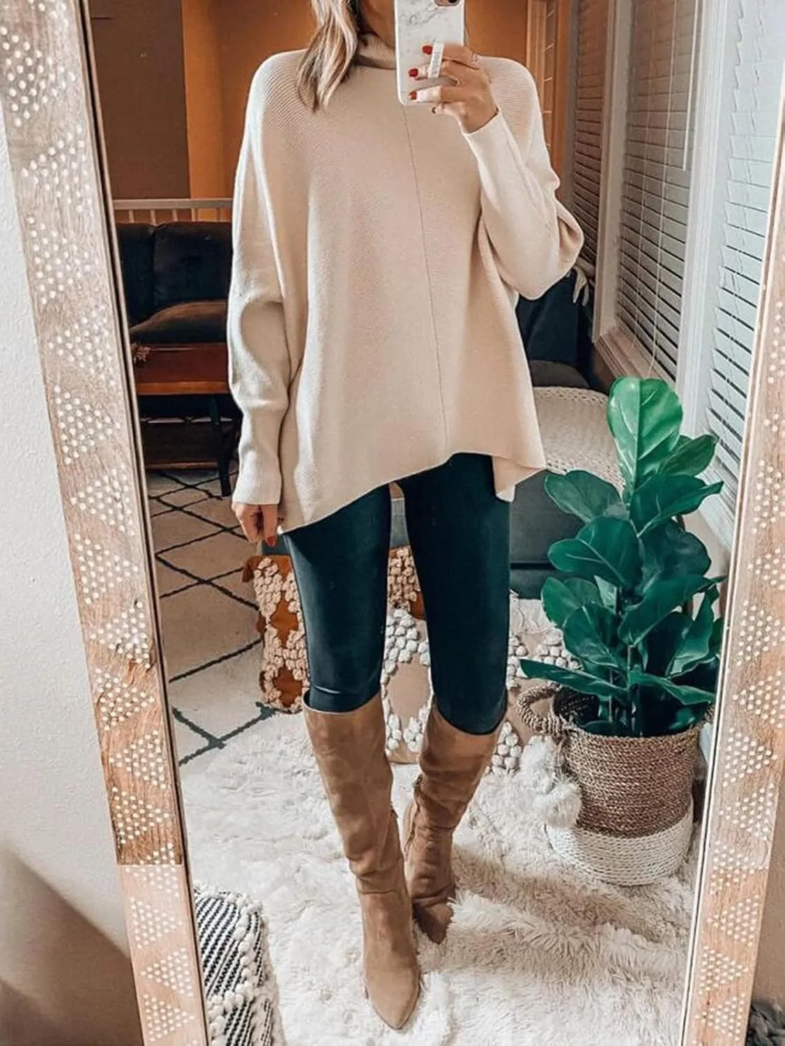 ANRABESS Womens Oversized Turtleneck Batwing Long Sleeve Casual Cozy Baggy Knit Pullover Tunic Sweater 2024 Fall Outfits