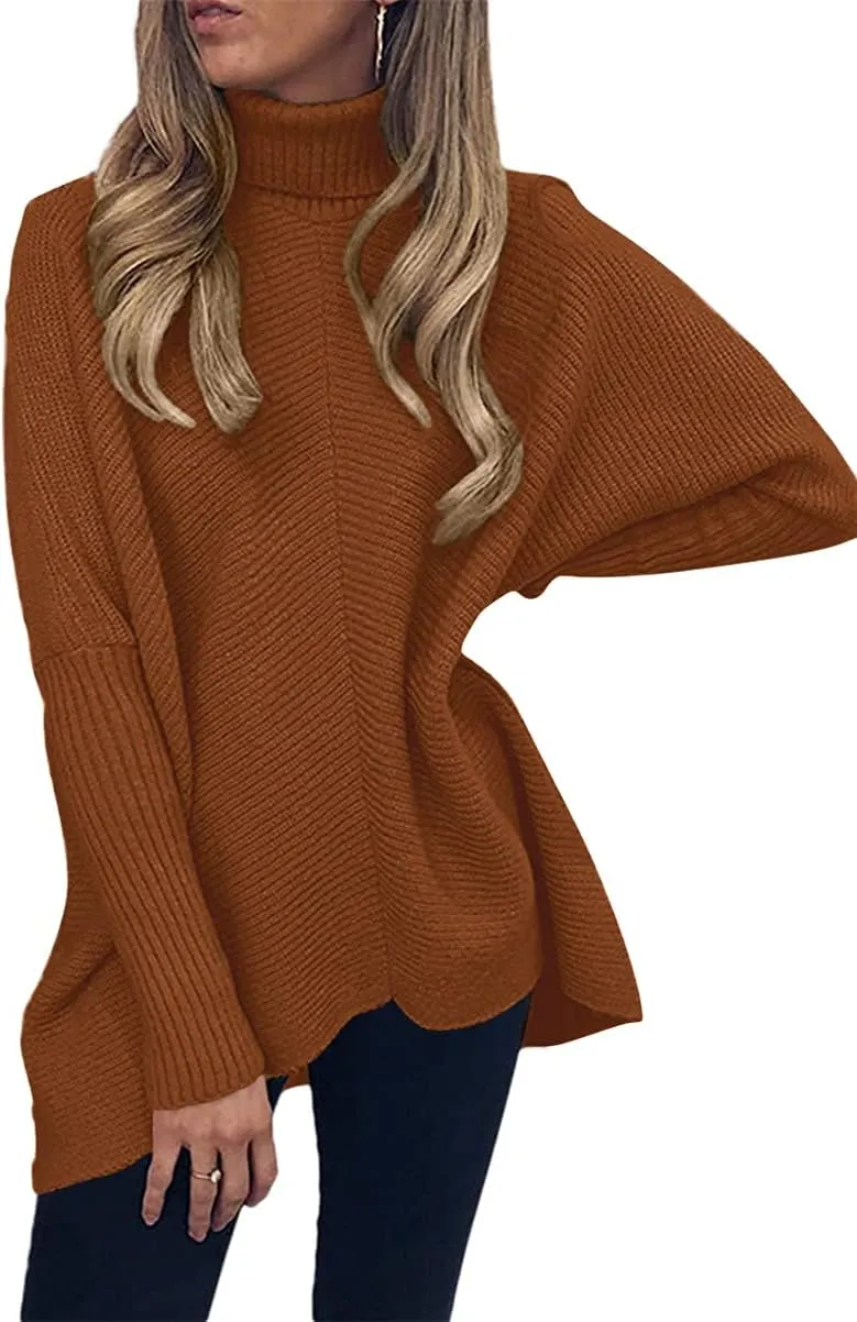ANRABESS Womens Oversized Turtleneck Batwing Long Sleeve Casual Cozy Baggy Knit Pullover Tunic Sweater 2024 Fall Outfits