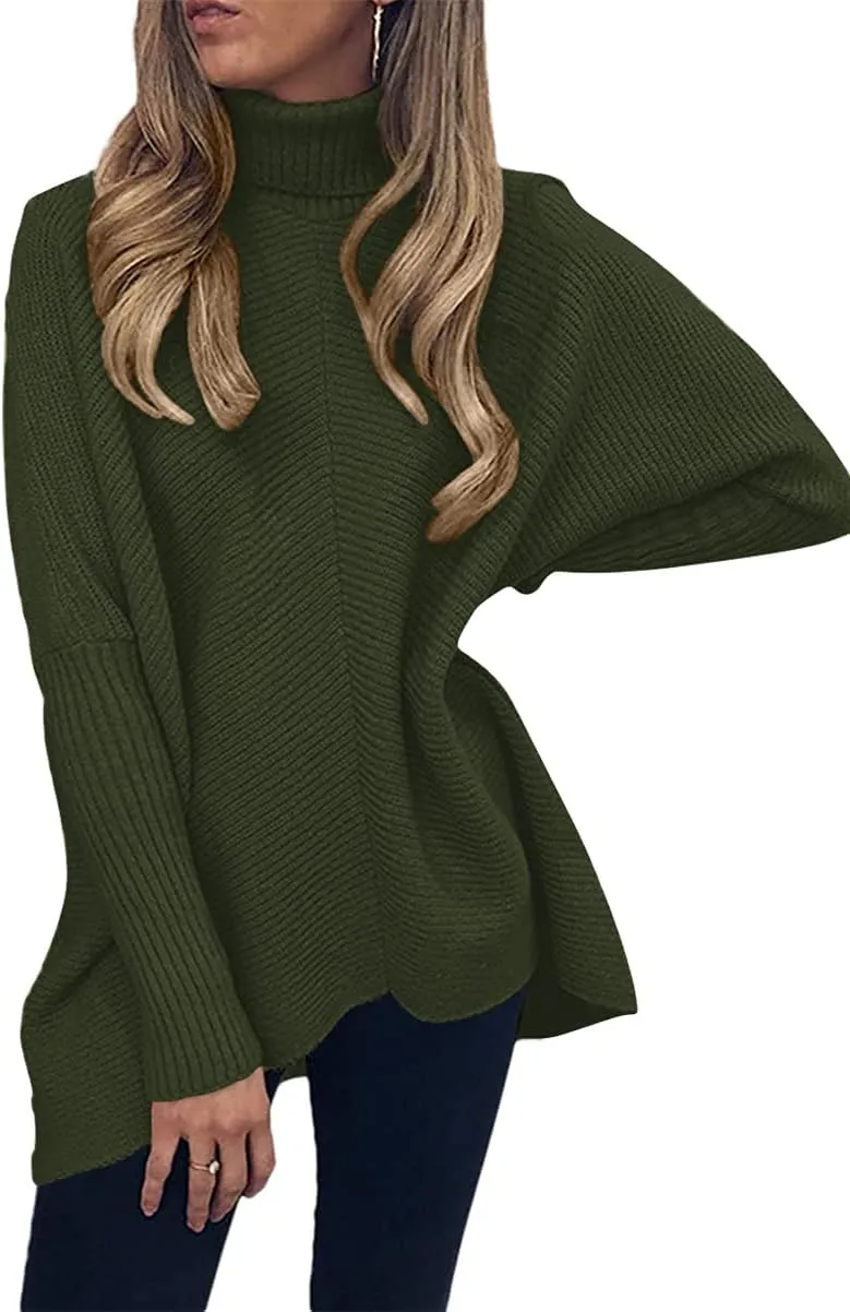 ANRABESS Womens Oversized Turtleneck Batwing Long Sleeve Casual Cozy Baggy Knit Pullover Tunic Sweater 2024 Fall Outfits