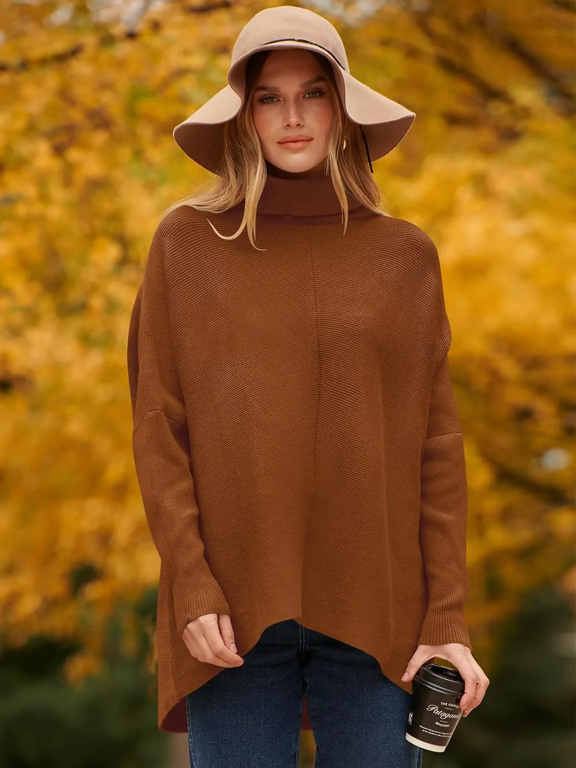 ANRABESS Womens Oversized Turtleneck Batwing Long Sleeve Casual Cozy Baggy Knit Pullover Tunic Sweater 2024 Fall Outfits