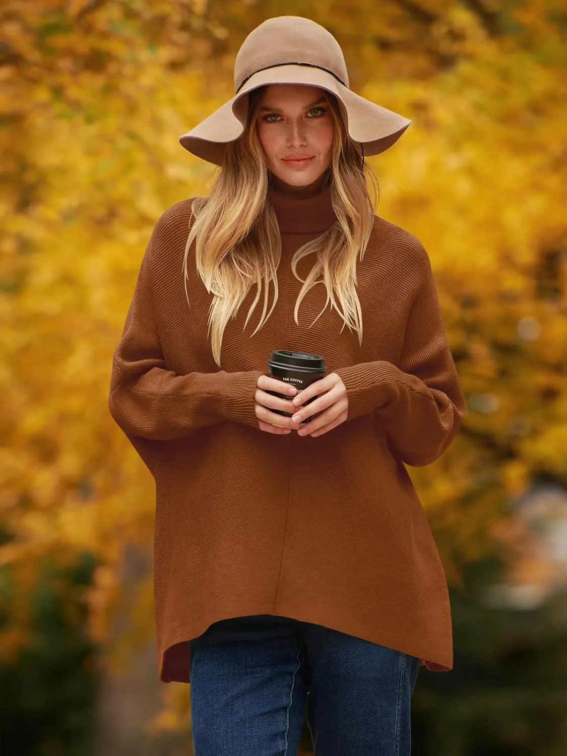 ANRABESS Womens Oversized Turtleneck Batwing Long Sleeve Casual Cozy Baggy Knit Pullover Tunic Sweater 2024 Fall Outfits