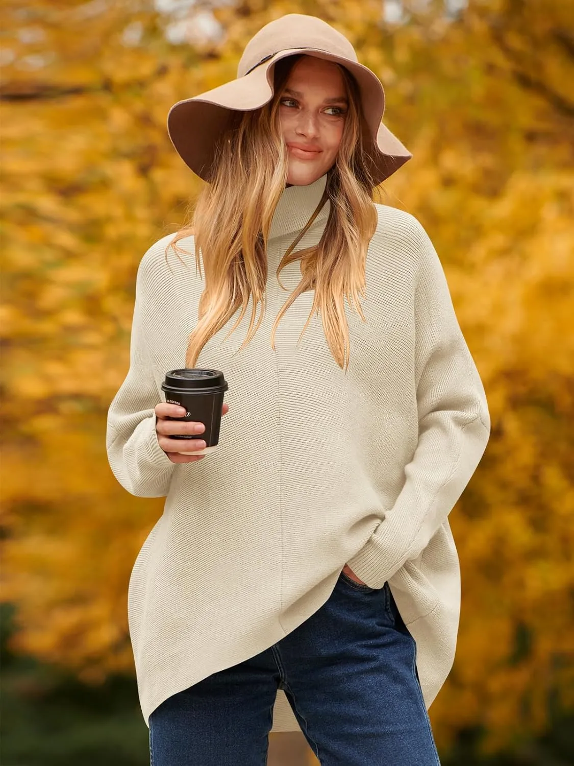 ANRABESS Womens Oversized Turtleneck Batwing Long Sleeve Casual Cozy Baggy Knit Pullover Tunic Sweater 2024 Fall Outfits