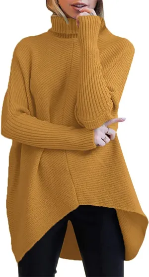 ANRABESS Womens Oversized Turtleneck Batwing Long Sleeve Casual Cozy Baggy Knit Pullover Tunic Sweater 2024 Fall Outfits