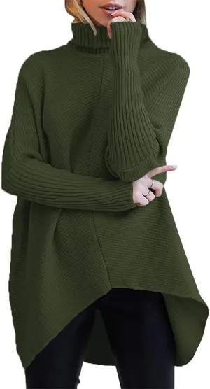 ANRABESS Womens Oversized Turtleneck Batwing Long Sleeve Casual Cozy Baggy Knit Pullover Tunic Sweater 2024 Fall Outfits