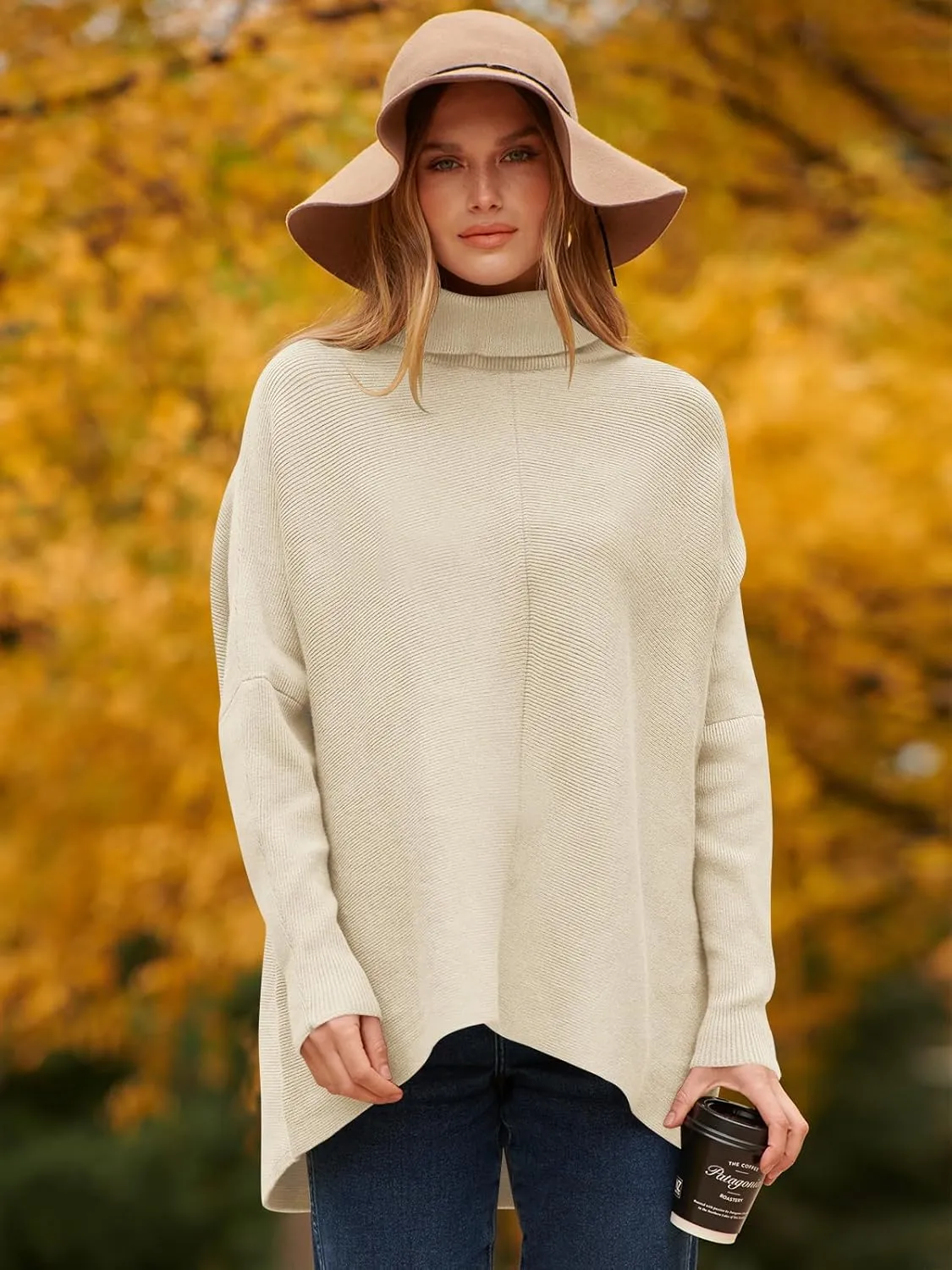 ANRABESS Womens Oversized Turtleneck Batwing Long Sleeve Casual Cozy Baggy Knit Pullover Tunic Sweater 2024 Fall Outfits