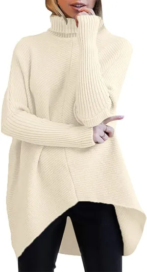 ANRABESS Womens Oversized Turtleneck Batwing Long Sleeve Casual Cozy Baggy Knit Pullover Tunic Sweater 2024 Fall Outfits
