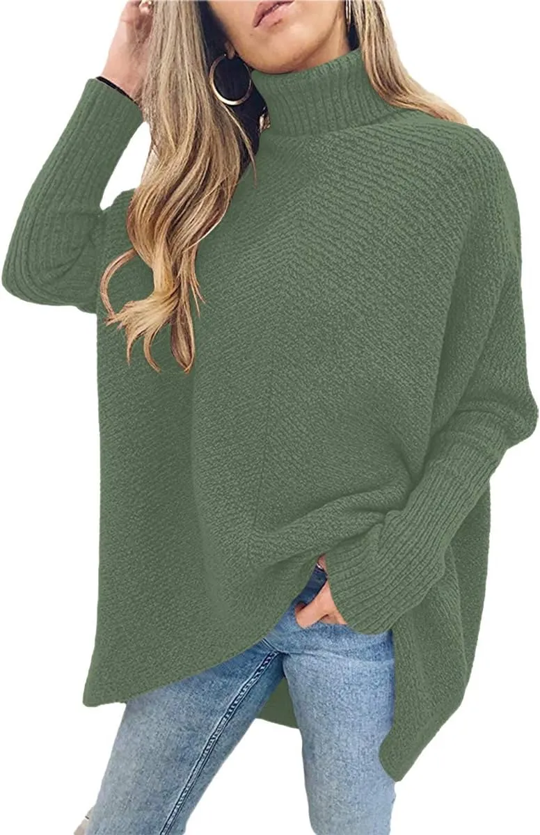 ANRABESS Womens Oversized Turtleneck Batwing Long Sleeve Casual Cozy Baggy Knit Pullover Tunic Sweater 2024 Fall Outfits