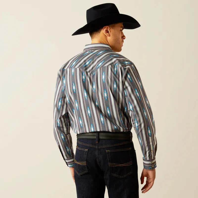Ariat Men's Rocky L/S Classic Fit Western Snap Shirt in Grey Southwest Stripe