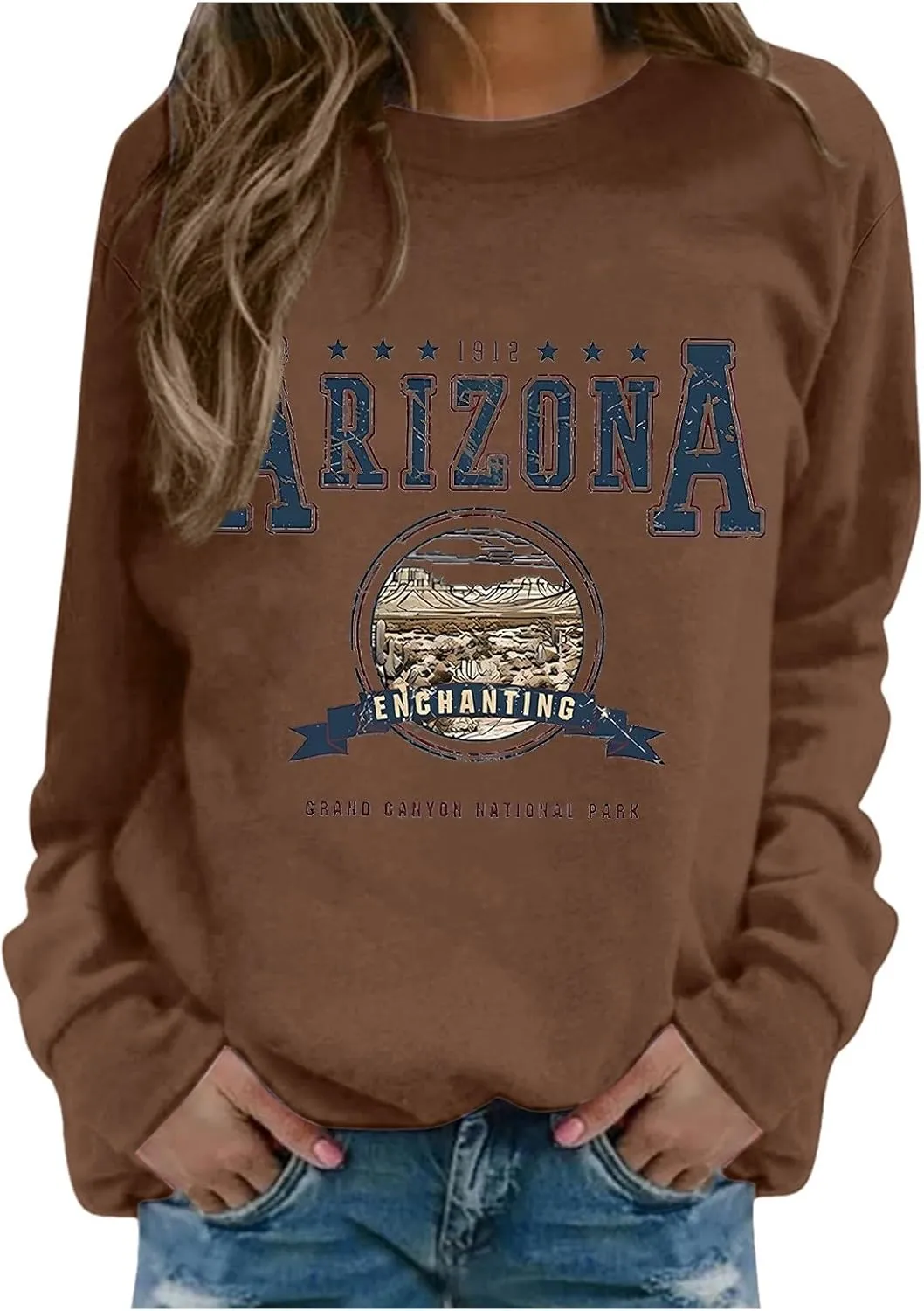 Arizona Sweatshirt for Women Letter Print Long Sleeve Pullover Tops Cute Casual Trendy Sweatshirts Hoodie Fall Outfit