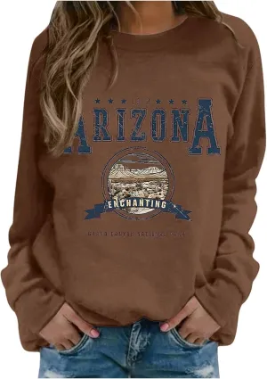 Arizona Sweatshirt for Women Letter Print Long Sleeve Pullover Tops Cute Casual Trendy Sweatshirts Hoodie Fall Outfit