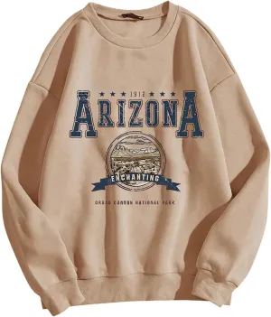 Arizona Sweatshirt for Women Letter Print Long Sleeve Pullover Tops Cute Casual Trendy Sweatshirts Hoodie Fall Outfit