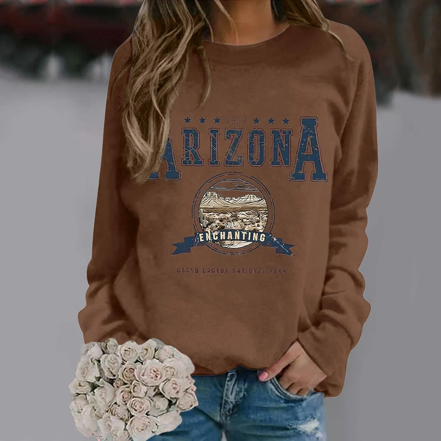 Arizona Sweatshirt for Women Letter Print Long Sleeve Pullover Tops Cute Casual Trendy Sweatshirts Hoodie Fall Outfit