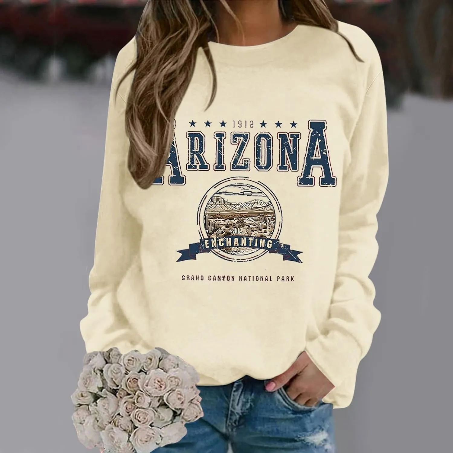 Arizona Sweatshirt for Women Letter Print Long Sleeve Pullover Tops Cute Casual Trendy Sweatshirts Hoodie Fall Outfit